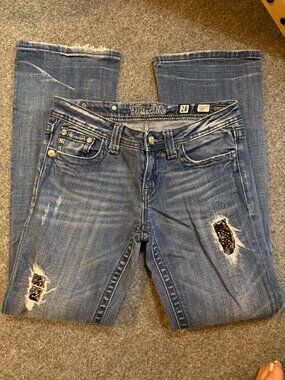 Miss Me Flare Bootcut Denim Jean Size 28 Bling Sequin Sparkle Lace